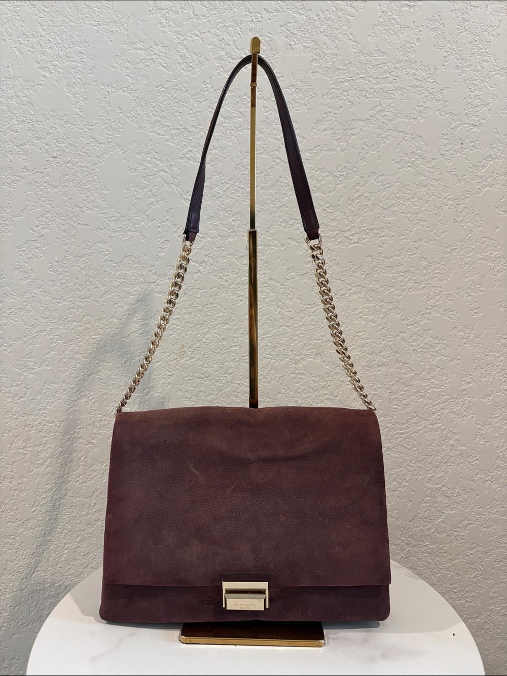 Kate Spade New York Burgundy Suede Leather Chain Shoulder Bag